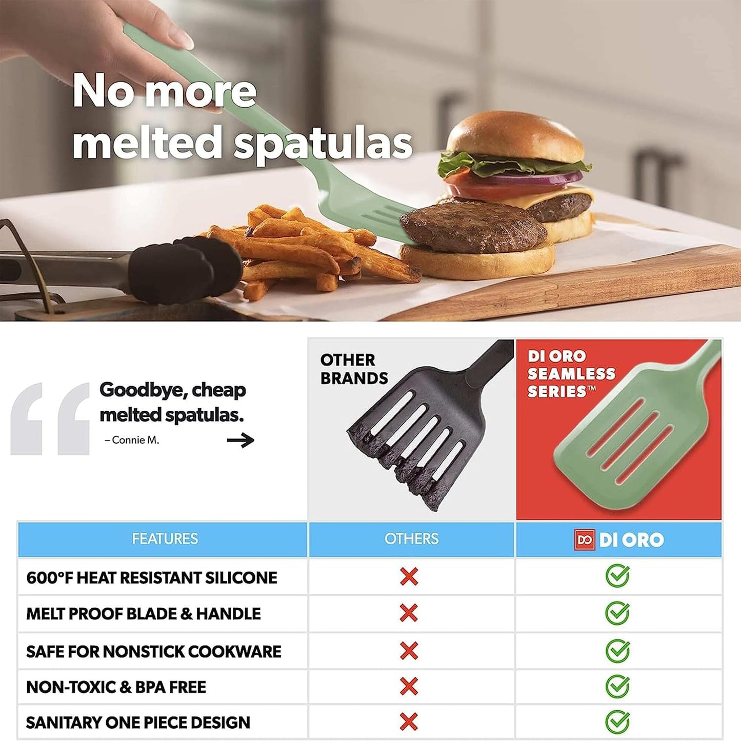 DI ORO Silicone Turner Spatula Set - Kitchen Spatulas for Nonstick Cookware - Cooking Utensils for Flipping Eggs & Pancakes - 600°F Heat-Resistant BPA Free Turners - Dishwasher Safe (4pc, Black)