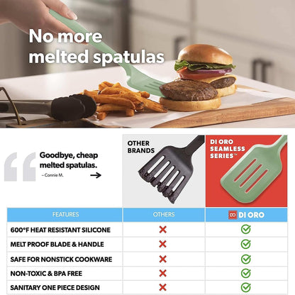 DI ORO Silicone Turner Spatula Set - Kitchen Spatulas for Nonstick Cookware - Cooking Utensils for Flipping Eggs & Pancakes - 600°F Heat-Resistant BPA Free Turners - Dishwasher Safe (4pc, Black)