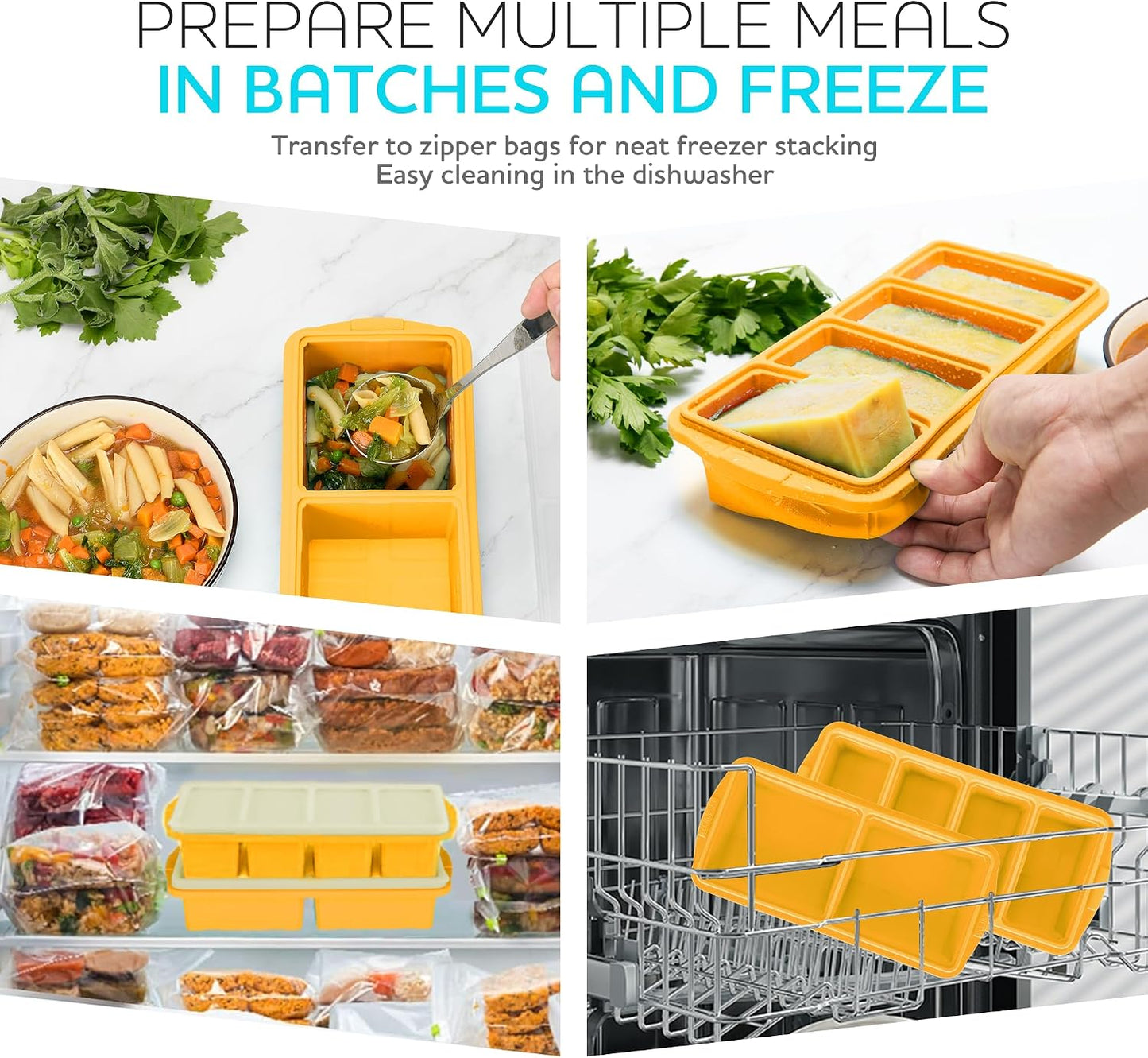 Silicone Freezer Tray With Lid-Soup Freezer Container molds-Large Ice Cube Tray Set Makes 1-Cup & 2-Cup portions cubes Perfect for preparing meals in different portion sizes Oven & Dishwasher -Safe