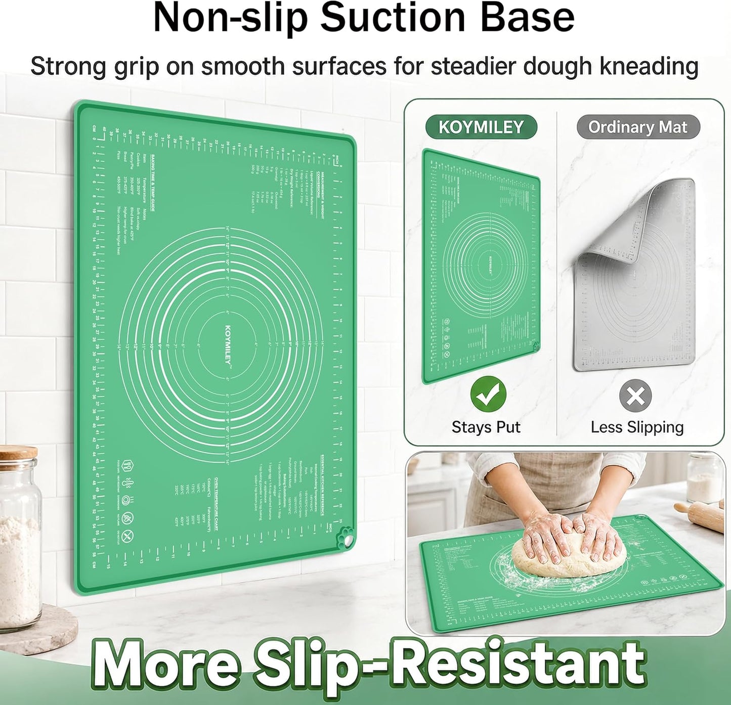 Extra Large Food Grade Platinum Silicone Pastry Mat 28 x 20, Non-Slip Non-Stick Baking Mat for Rolling Dough with 5mm Raised Edge, Measurements & Baking Guide for Bread, Pizza, Pie & Sourdough
