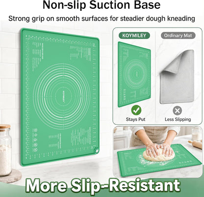 Extra Large Food Grade Platinum Silicone Pastry Mat 28 x 20, Non-Slip Non-Stick Baking Mat for Rolling Dough with 5mm Raised Edge, Measurements & Baking Guide for Bread, Pizza, Pie & Sourdough