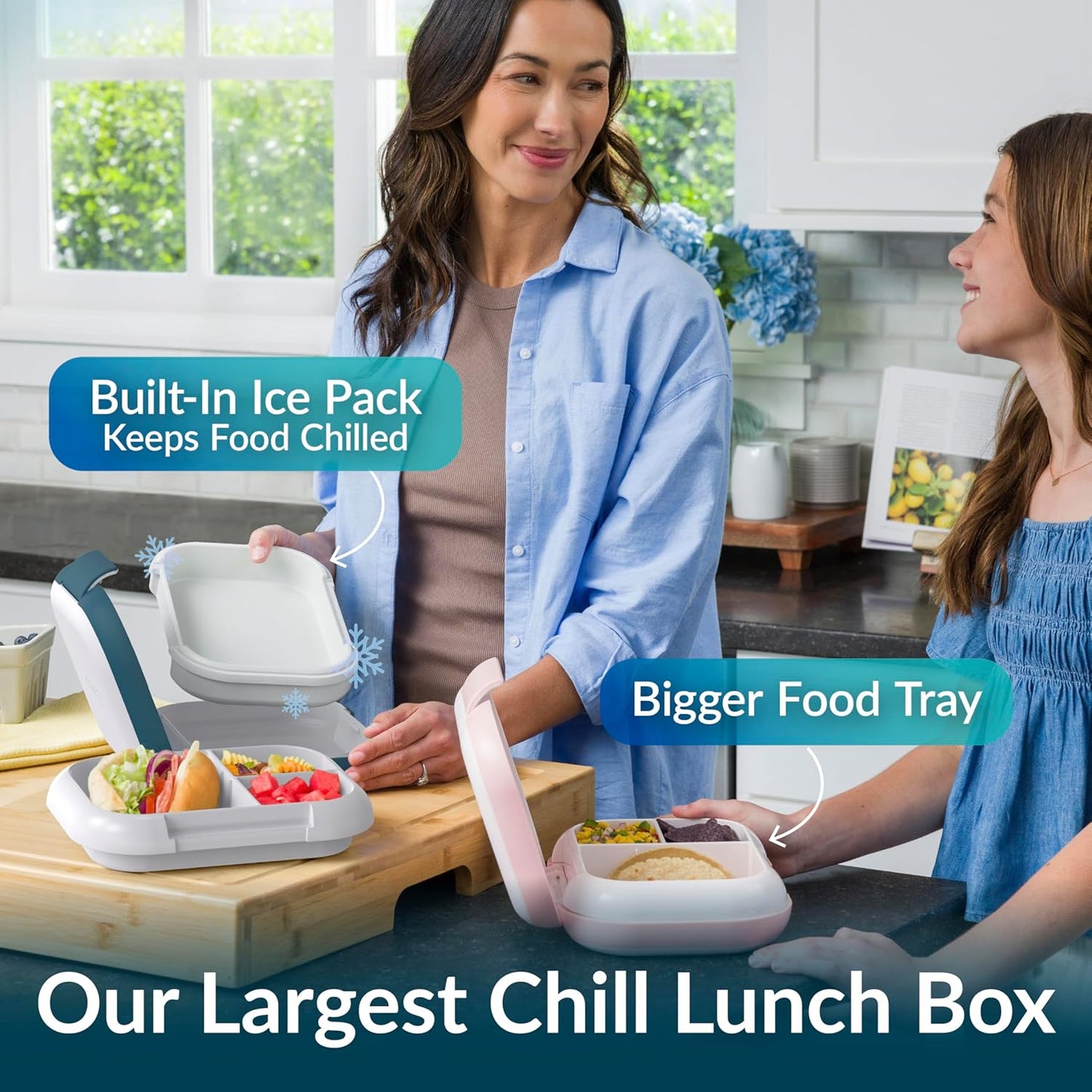 Bentgo Chill Max Leak-Proof XL Lunch Box - Included Ice Pack Keeps Food Cold; 5-Cup Capacity for Adults & Ages 8+, 3 or 4 Compartment Bento Box, BPA-Free, Dishwasher Safe (Bone & Glacier Blue)