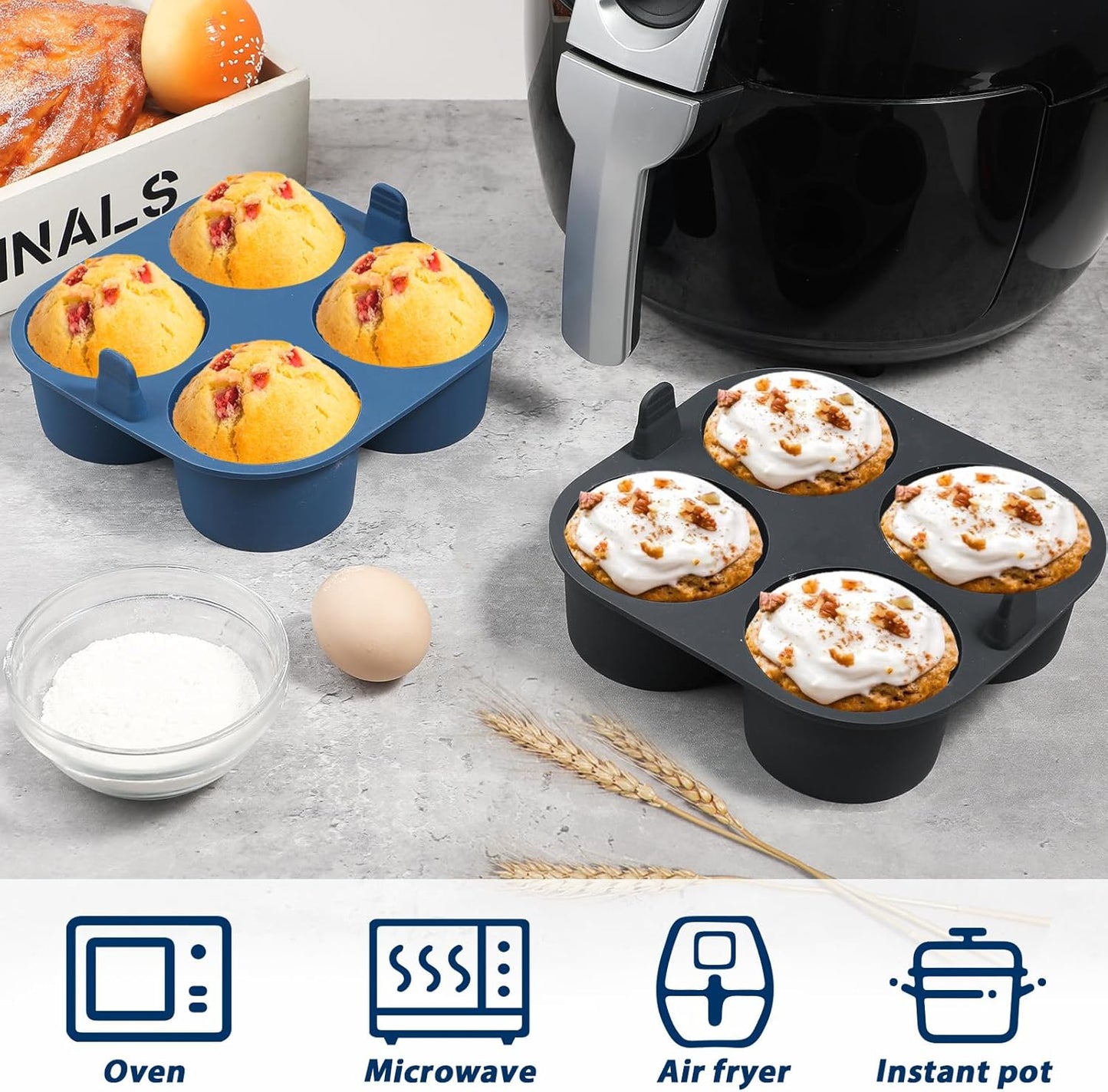 Webake Silicone Air Fryer Muffin Pan for Baking Egg Bites Silicone Mold, Nonstick 1.8 Inch Mini Muffin Tin BPA Free Set of 2