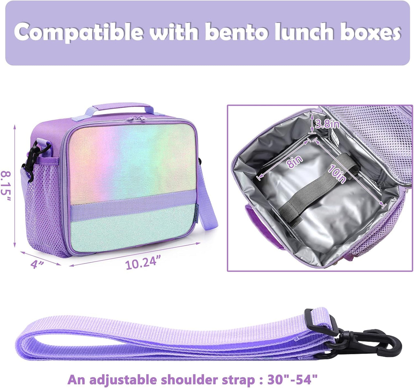 Cerbonny Kids Lunch Box, Insulated Lunch Bag for Girls and Boys, Durable Polyester with PEVA Lining, Adjustable Shoulder Strap, 10.8"L x 4"W x 8.8"H, 5 Pockets
