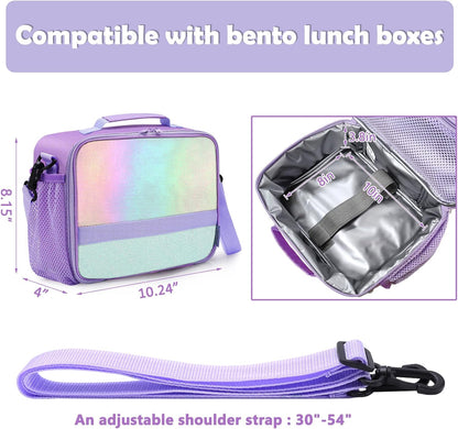 Cerbonny Kids Lunch Box, Insulated Lunch Bag for Girls and Boys, Durable Polyester with PEVA Lining, Adjustable Shoulder Strap, 10.8"L x 4"W x 8.8"H, 5 Pockets