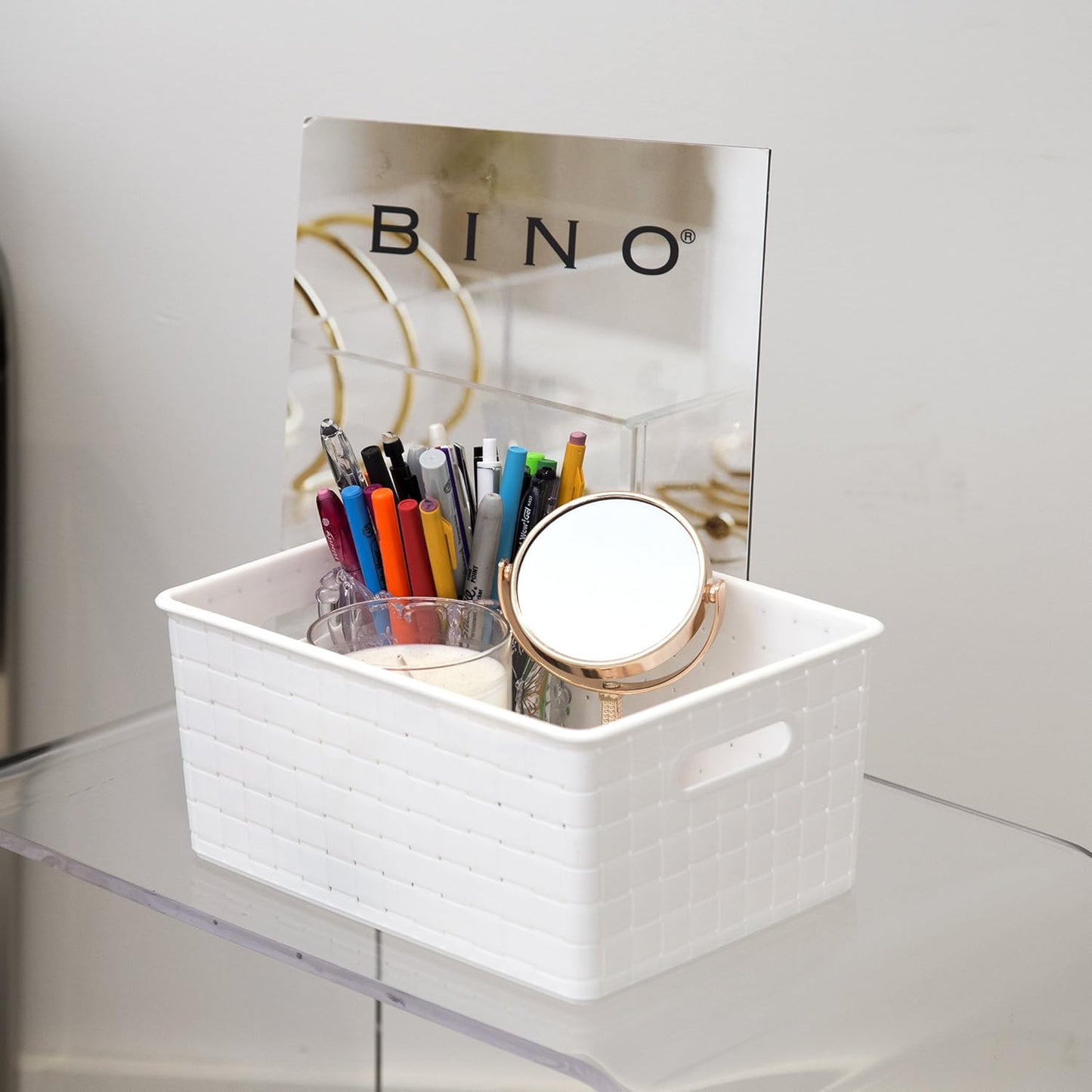 BINO | Plastic Storage Baskets Large - Black | THE STABLE COLLECTION | Multi-Use Storage | Rectangular Cabinet Organizer | Baskets For Organizing with Handles | Home Office Organization and Storage