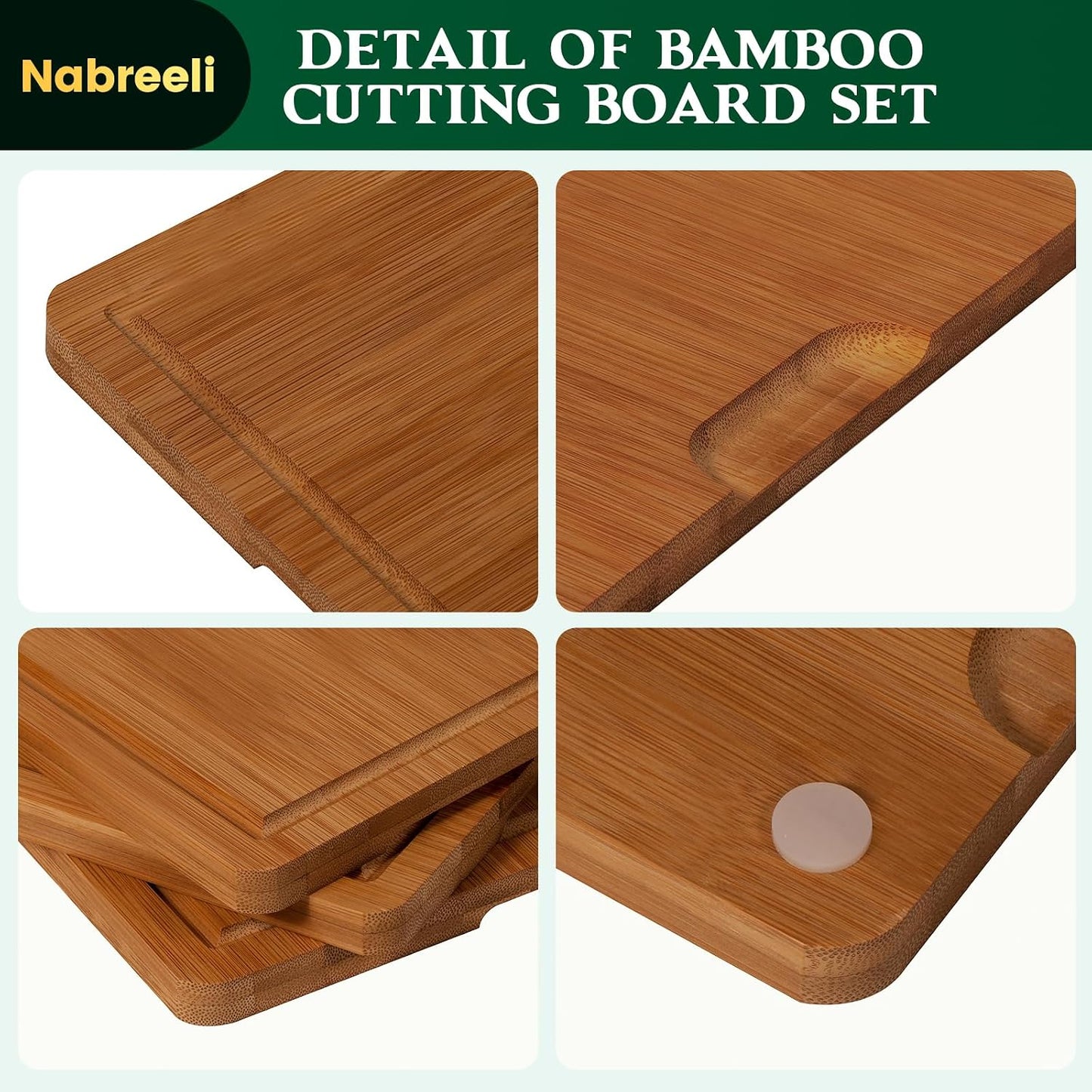 Bamboo Cutting Board Set, Carbonized Wood Chopping Boards with Juice Groove & Non-Slip Feet, Large Wooden Boards for Meat, Cheese Charcuterie, Christmas Gift for Home