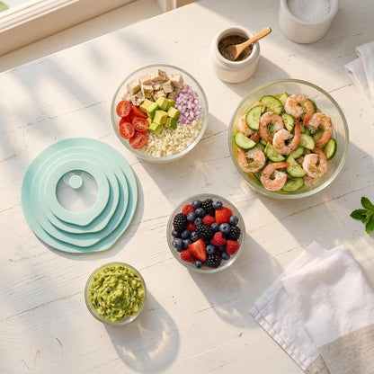 Urban Green Glass Food Container Set with Glass Lid, 5 Pack, Meal Prep Containers with Silicone Framed Airtight Lid, Leakproof, 100% Plastic Free