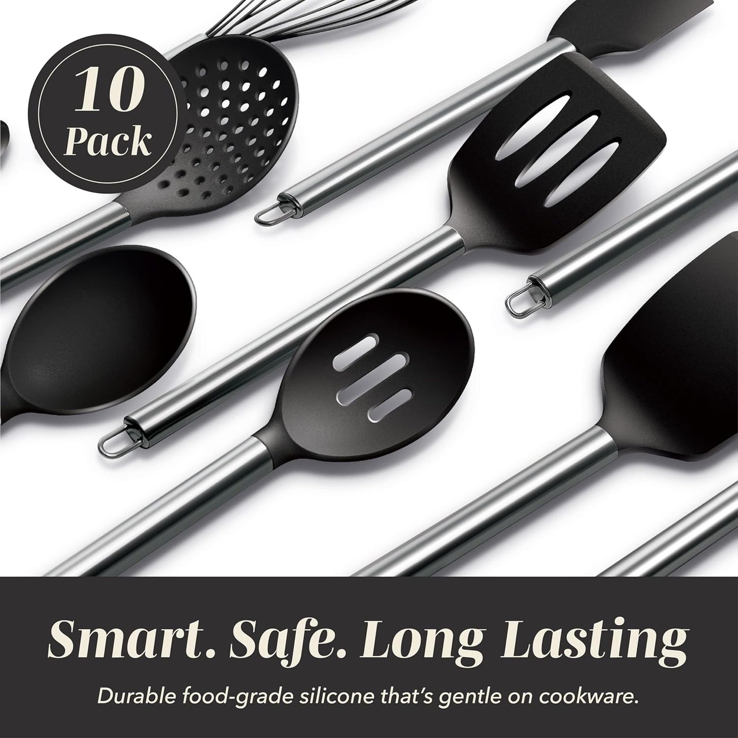 COOK WITH COLOR Silicone Cooking Utensils, Kitchen Utensil Set, Easy to Clean Silicone Kitchen Utensils, Cooking Utensils for Nonstick Cookware, Kitchen Gadgets Set, 38 Piece, Mint