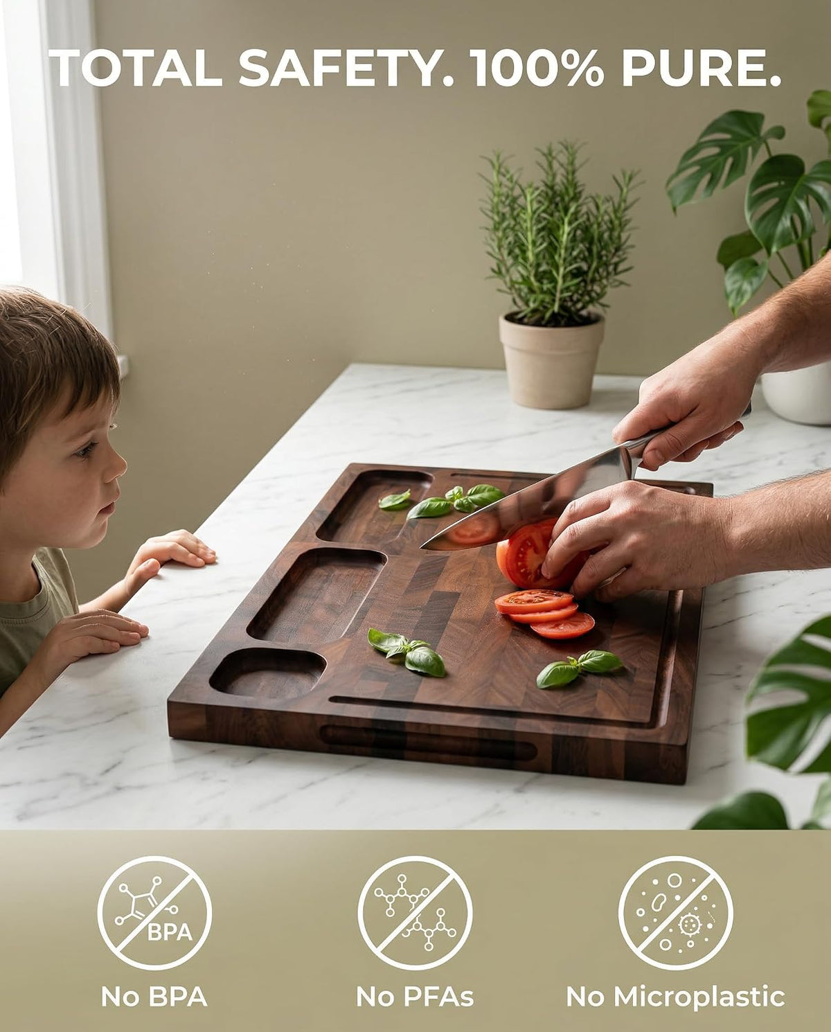 CARTMAN 3-Piece Walnut Cutting Board Set with Dual-Purpose Holder, End Grain Wood Cutting Boards for Kitchen, Perfect for Meat, Vegetables and Charcuterie Displays