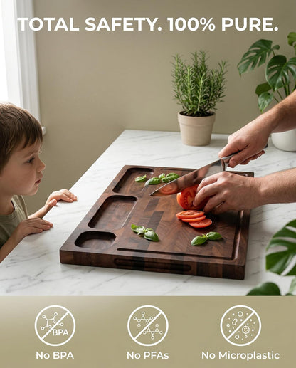 CARTMAN 3-Piece Walnut Cutting Board Set with Dual-Purpose Holder, End Grain Wood Cutting Boards for Kitchen, Perfect for Meat, Vegetables and Charcuterie Displays