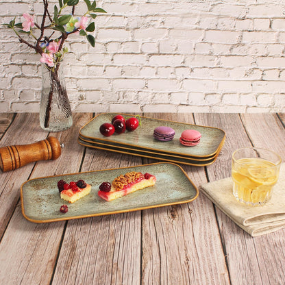 Porcelain Plate Set Large Serving Tray Set of 4, Reusable Serving Platters for Party Food, Cookie, Appetizer, Charcuterie, Snack, Dessert Display,Stackable Kitchen Dish 14.4 INCH