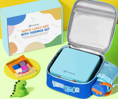 Fimibuke Kids Bento Lunch Box with Thermo, Leakproof Toddler Bento Box with 8.5 OZ Insulated Food Jar, Lunch Bag, Kids Water Bottle, 3 or 4 Compartment Container for Back to School Toddler Girls Boys