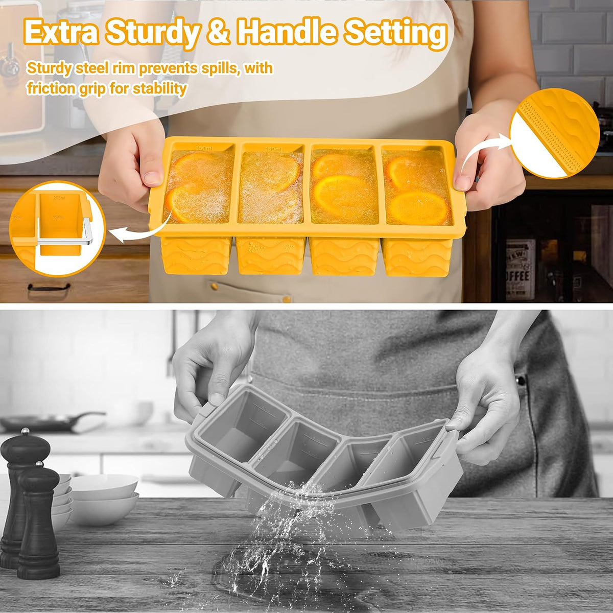 Doasuwish Silicone Freezer Molds for Soup with Lid – 1-Cup Soup Container Style Ice Cube Trays for Freezer, Meal Prep & Food Storage, Freeze 250mL/125mL Portions – 2 Pack