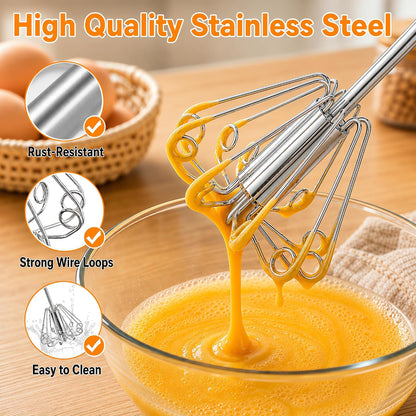 Hand Push Semi-automatic Whisk, Stainless Steel Egg Beater, 12 Inch