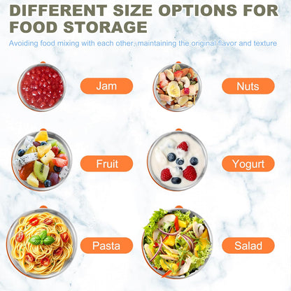 HaWare Stainless Steel Food Storage Containers with Silicone Lids, Leak-Proof Metal Snack Container, Round Lunch Box for Kids Adults, Stackable & Reusable Meal Prep Containers, Set of 3, Multicolor