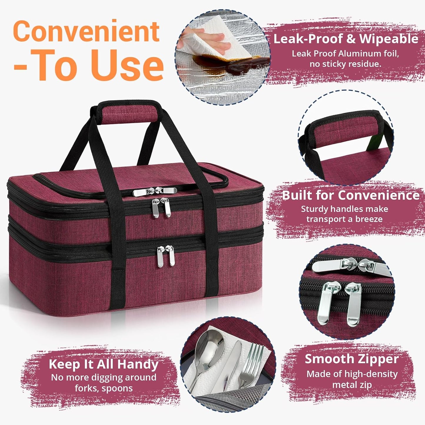 Double Insulated Casserole Carrier - Portable Casserole Carriers for Hot or Cold Food Lunch Tote Warmer or Cooler Bag for Potluck Parties Picnic Cookouts, Fits 9" x 13" Baking Dish - Grey