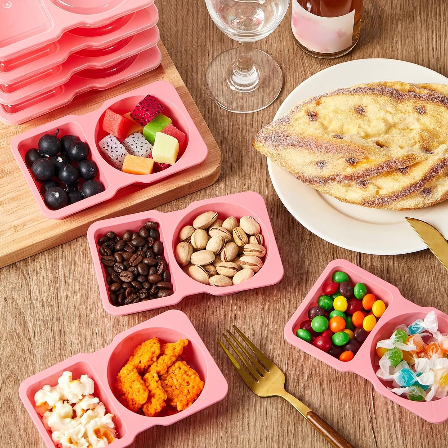 Blushtier 10 Pcs Pack Snack Containers with Lids, 5 oz Double Compartment Plastic Food Containers, Portable Divided Snack Cups for School, Office, Meal Prep, Sauces, Dips, On-the-go Camping (Clear)