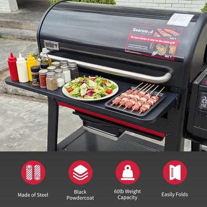 Upgraded Grill Table for Weber Kettle 22"/18"/26", Master Touch 22", Smokey Mountain, Recteq Pellet Grill RT-B380, Prep Station with Cutting Board, Basin, 4 Hooks, Shelf for Weber Kettle Accessories