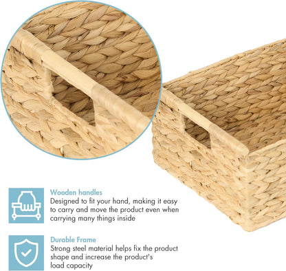 VATIMA Water Hyacinth Storage Baskets with Large Open-Front for Kitchen, Decorative for Living Room, 13.4” x 9.5” x 5.5”, 2 Pack