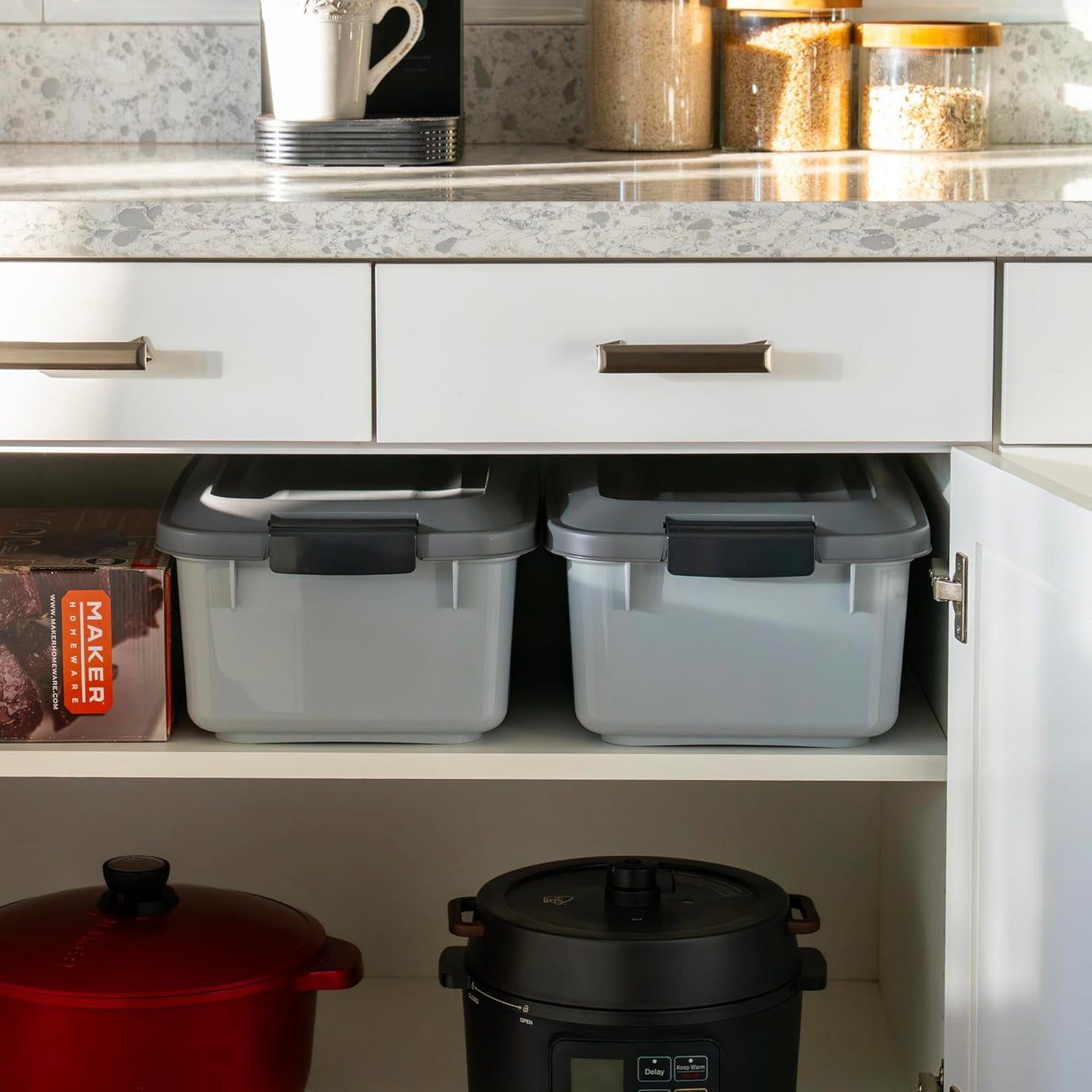 IRIS USA Dog Food Storage Container, 2 Pack, Up to 30 lbs Each, Airtight Seal for Freshness, Wheels for Rolling, Easy One Hand Opening, Made in USA, BPA Free, Clear/Black