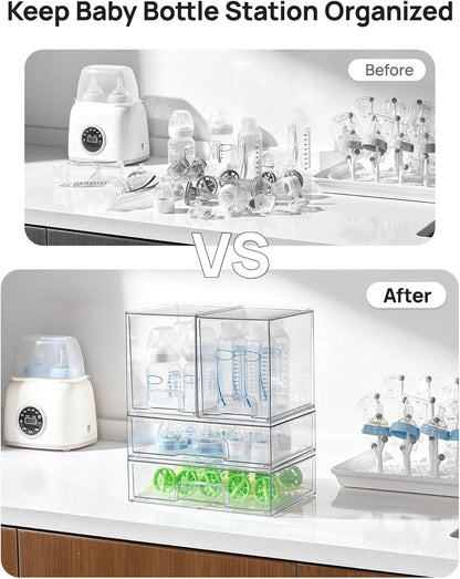 Vtopmart Stackable Storage Drawers Set of 5, Clear Plastic Organizer Bins for Baby Bottle, Beauty Supplies Storage, Ideal for Kichen Countertop, Vanity, Bathroom, Cabinet, Pantry Organization