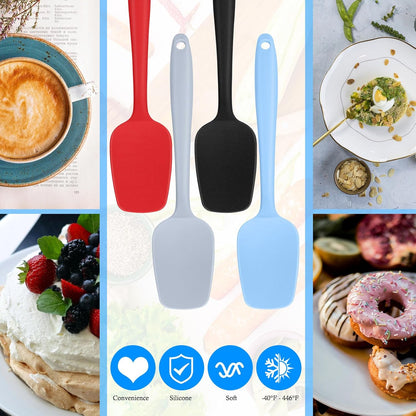 Shappy 4 Pieces Silicone Cooking Spoons 10.6 Inch Heat Resistant Kitchen Spoons for Mixing, Serving and Stirring Upgrade Large Non Stick Basting Utensils, Dishwasher Safe(Spoon,Fashionable Color)