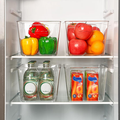 Vtopmart Clear Plastic Storage Bins, 2 PCS Pantry Organizer Bins with Handle for Refrigerator, Fridge, Cabinet, Kitchen, Countertops, Cupboard, Freezer Organization and Storage, Medium