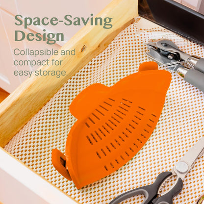 Kitchen Gizmo Snap N' Strain - Silicone Pasta Strainer Clip-On for Pots and Pans - Heat Resistant Colander for Vegetables and Noodles - Kitchen Gadgets for Cooking - Space-Saving Design - Gray