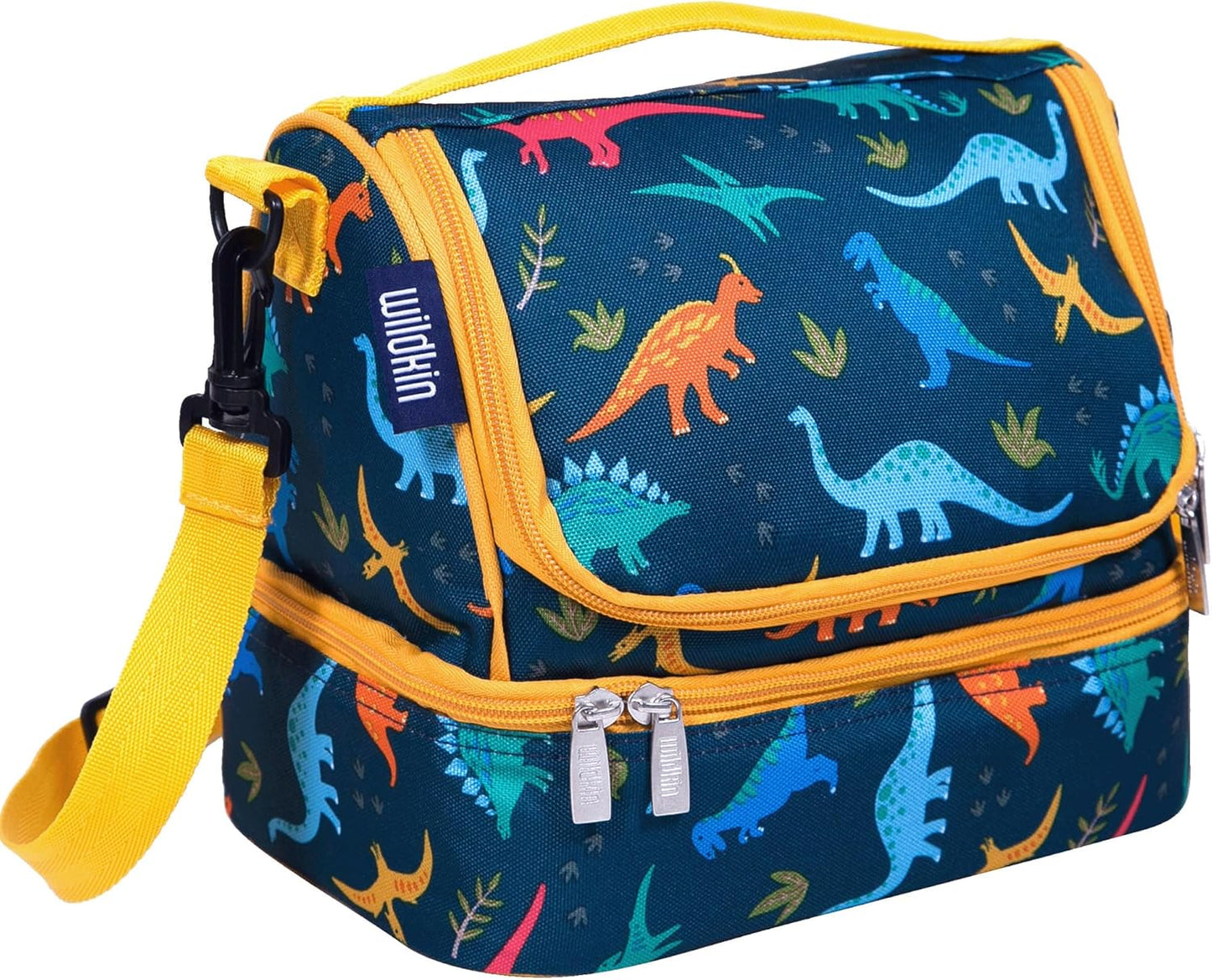 Wildkin Kids Two Compartment Insulated Lunch Bag – Keeps Food Hot or Cold, Easy-Clean Lining, Leak-Resistant & BPA-Free – Boys & Girls, Ideal for School, Travel & Daycare – Jurassic Dinosaurs