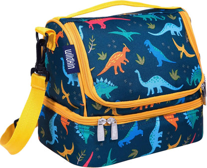 Wildkin Kids Two Compartment Insulated Lunch Bag – Keeps Food Hot or Cold, Easy-Clean Lining, Leak-Resistant & BPA-Free – Boys & Girls, Ideal for School, Travel & Daycare – Jurassic Dinosaurs