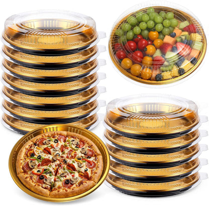 12 Pack Disposable Pie Carrier with Clear Lid, 11'' Round Cake Pies Carriers Plastic Cake Containers Serving Tray Pie Platters Pizza Container for Pies Salad Meal Prep