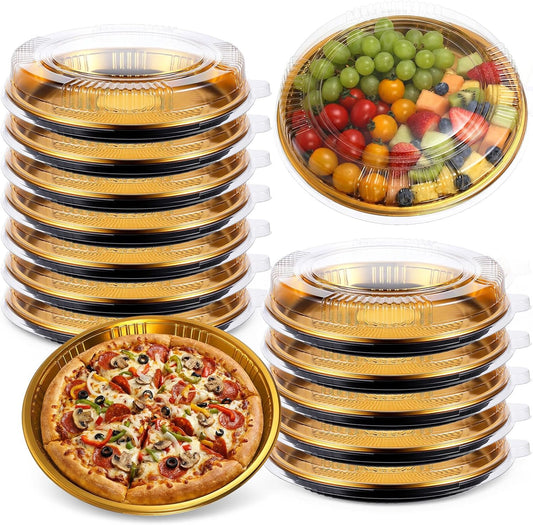 12 Pack Disposable Pie Carrier with Clear Lid, 11'' Round Cake Pies Carriers Plastic Cake Containers Serving Tray Pie Platters Pizza Container for Pies Salad Meal Prep