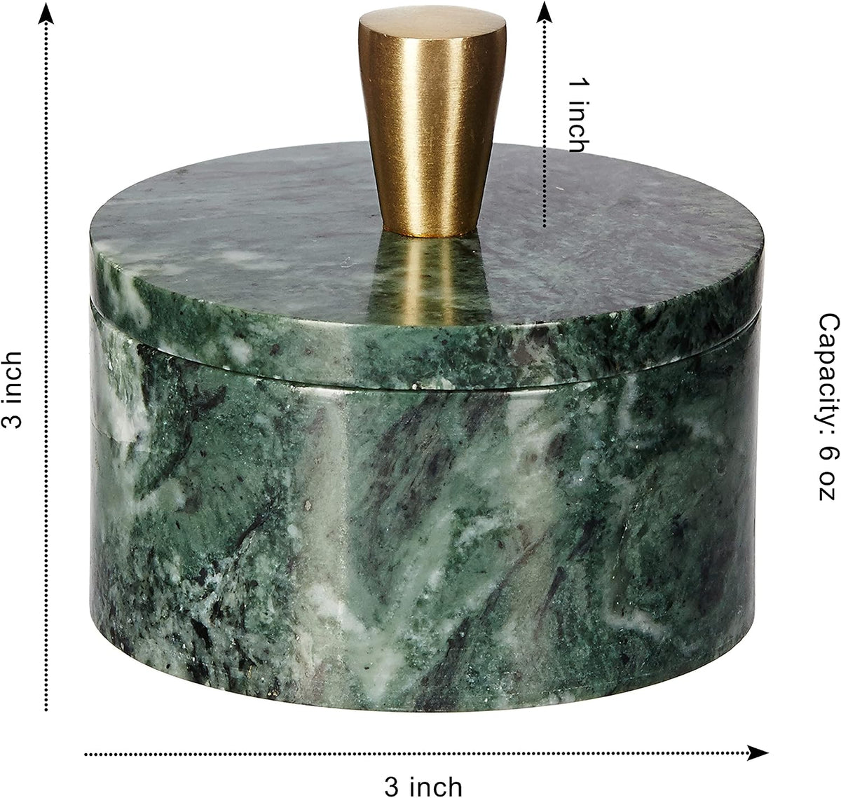 Queenza White Marble Salt Cellar with Lid and Brass Knob, 3 Inch Salt Box