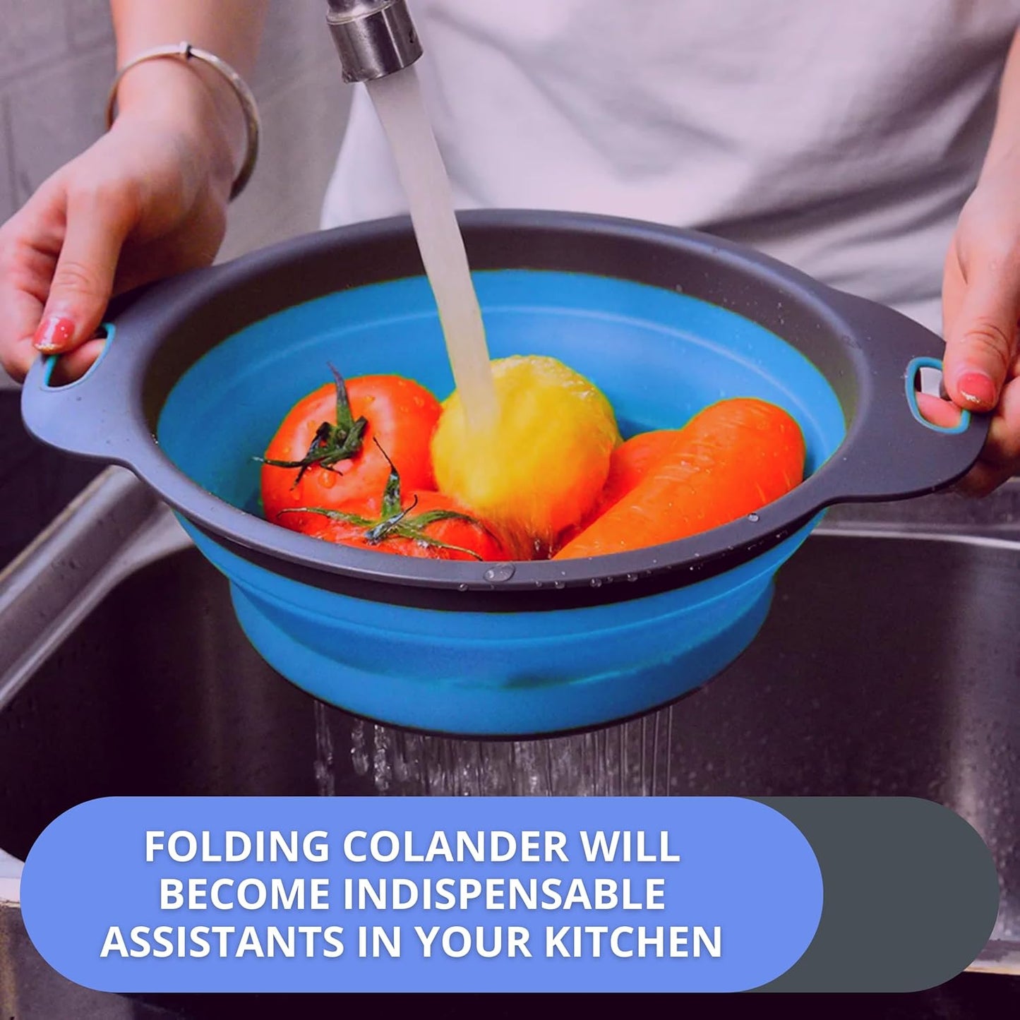3PCS Green Foldable Kitchen Strainer Set – Silicone Colander Collapsible Strainers and Colanders Green Collander for Kitchen Collapsible Compact Drain Tools for Cooking Prep