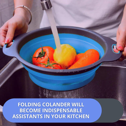 3PCS Green Foldable Kitchen Strainer Set – Silicone Colander Collapsible Strainers and Colanders Green Collander for Kitchen Collapsible Compact Drain Tools for Cooking Prep