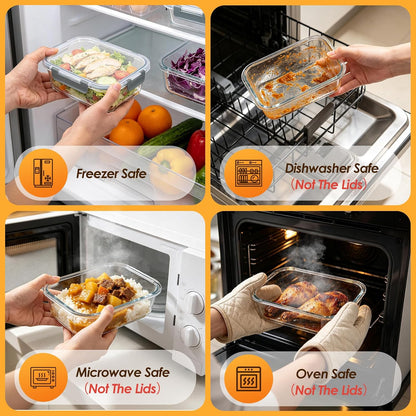 5 Pack 36oz Glass Storage Containers with Lids, Glass Meal Prep Food Container Sets with Snap Airtight Lid for Microwave, Oven, Freezer and Dishwasher, Grey
