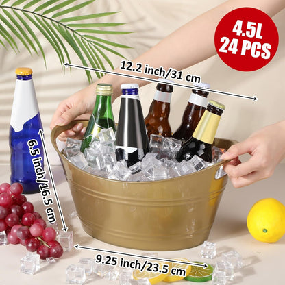 Norme 24 Pcs Oval Storage Tub with Handles, 4.5l Plastic Ice Buckets Bulk for Wine Beer Champagne Drink Cooler Beverage Storage Tub for Parties BBQ Weddings Party Outdoor Celebration(Blue & Red)