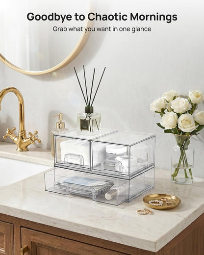 Vtopmart Stackable Storage Drawers Set of 5, Clear Plastic Organizer Bins for Baby Bottle, Beauty Supplies Storage, Ideal for Kichen Countertop, Vanity, Bathroom, Cabinet, Pantry Organization