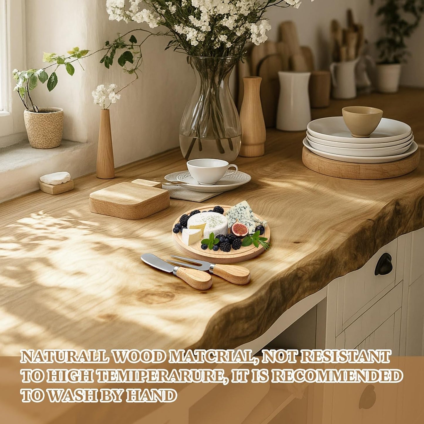 Maxcheck 6 Sets Baby Shower Bridal Game Prizes for Winners Round Cheese Board Set Wood Mini Charcuterie Board with Knives and Forks Thank You Card with Gift Box for Guests Wedding (Bamboo)