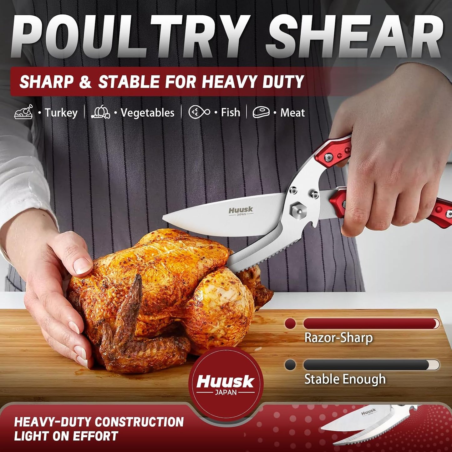 Huusk Kitchen Scissors All Purpose Poultry Shears Heavy Duty Ultral Sharp Detachable Kitchen Shears for Chicken Bone Turkey Silvery Stainless Steel Cooking Shear Thanksgiving