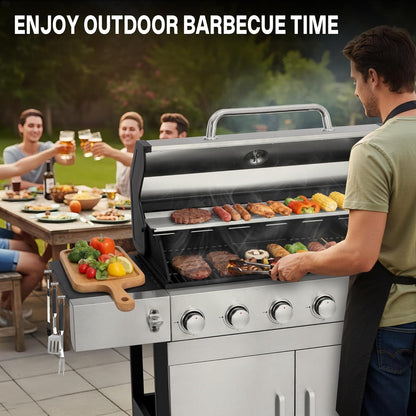 Gas Grill with Side Burner, 3-Burner Propane Grill with Porcelain-Enameled Cast Iron Grates and Double-Wall Insulated Lid, 39,000 BTU BBQ Grill with Wheels for Outdoor Cooking