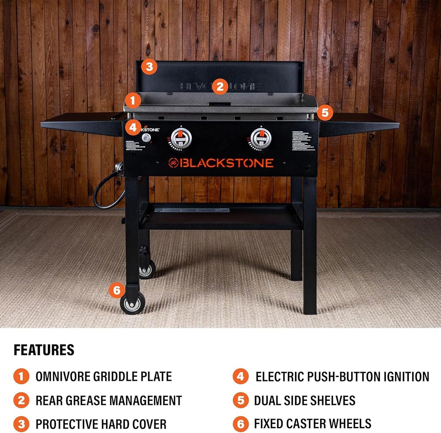 Blackstone Omnivore Outdoor Flat Top Gas Griddle w/Hard Cover, 28” - for Breakfast, BBQ & Grilling w/Steel Cooking Surface, Folding Side Shelves, Rear Grease System & Push-Button Ignition