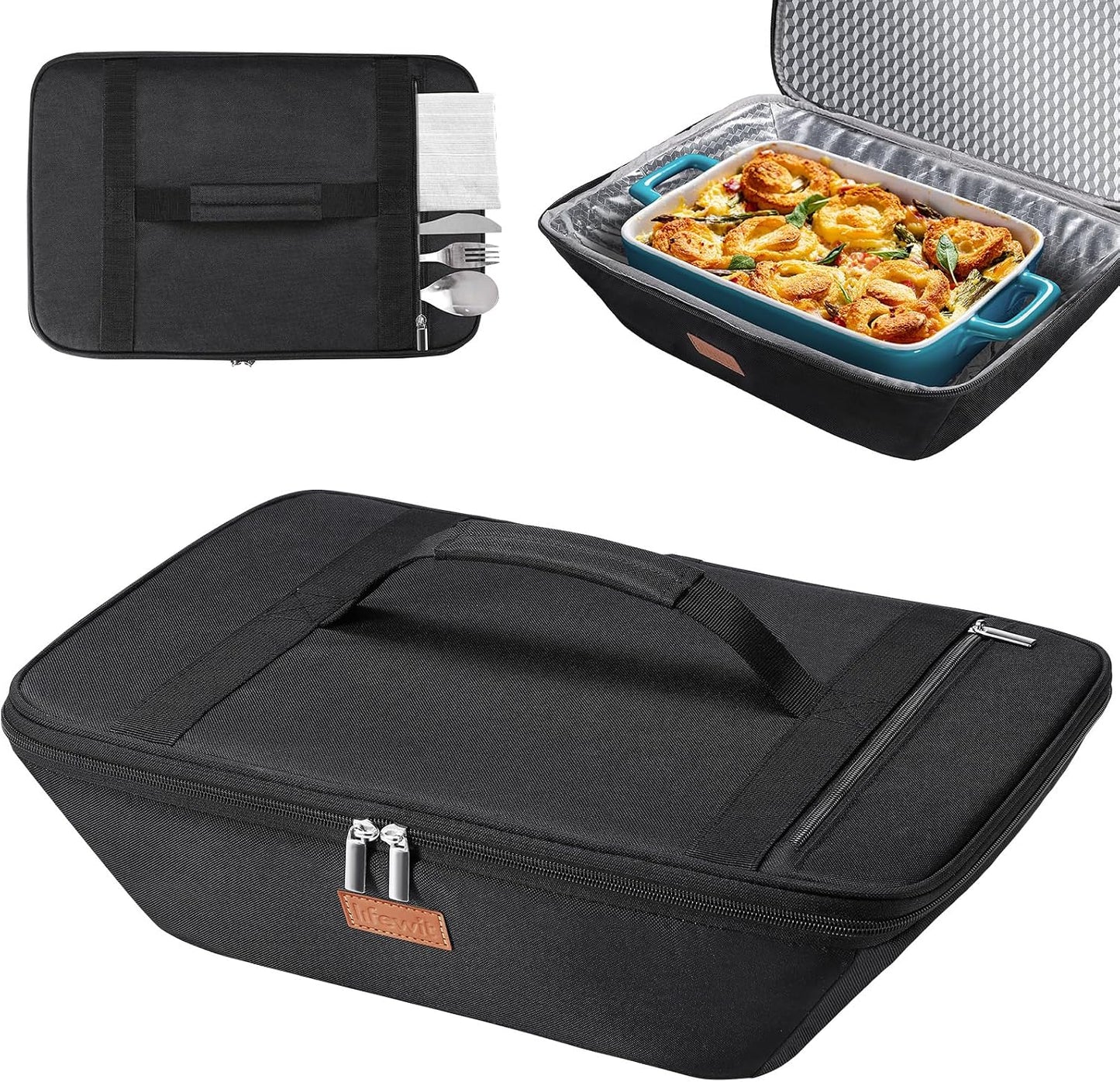 Lifewit Insulated Casserole Carrier for Hot or Cold Food, Thermal Lasagna Lugger Tote, Casserole Dish Carrier for Potluck Parties Picnic, Fits 9"x13" Baking Dish, Gray