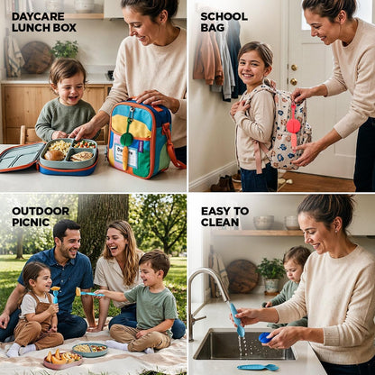 Kids Utensils for Lunch Box with Silicone Case, BPA-Free Spoon and Fork Set for Toddlers, Portable Travel Utensils for School, Daycare & On-the-Go, Dishwasher Safe - Blue
