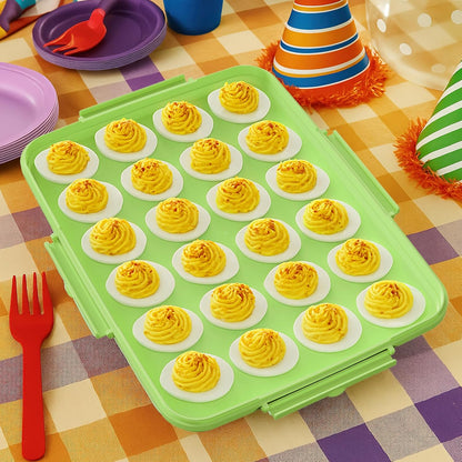 Deviled Egg Containers with Lid - Reusable Platter 2 Pack 48 Count Storage Tray with Handle for Potlucks, Tea Parties, Party, Thanksgiving, Picnics, Refrigerator, Christmas, Easter, Brunches (Blue)