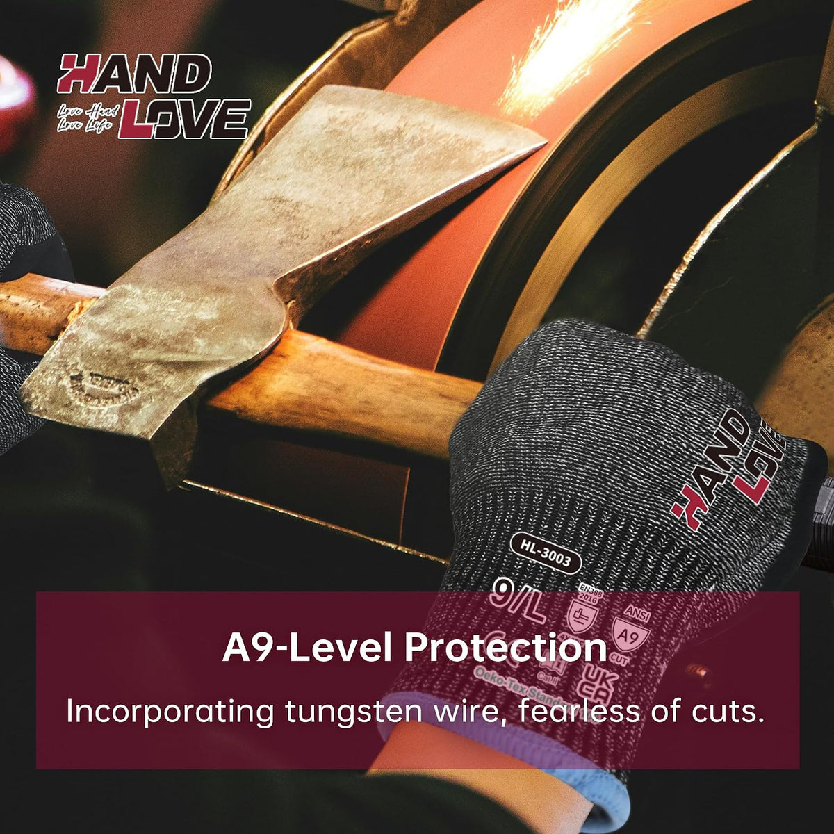 HandLove Cut Resistant Gloves – ANSI A9 Cut Proof Safety Work Gloves | Sandy Nitrile Anti-Slip, Touchscreen, Durable, PFAS Free | Wood Carving, Gardening, Glass Cutting, Car Repair – Yellow,1Pair,M