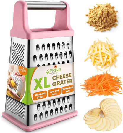 Spring Chef Stainless Steel XL Cheese Grater for Kitchen, Green