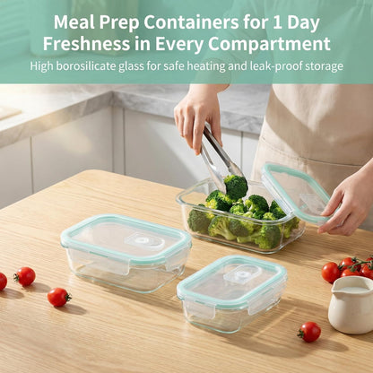 High Borosilicate Glass Food Storage Containers,Stackable Meal Prep Containers with Airtight Plastic Lids,BPA-Free, Leak-Proof,Reusable for Microwave, Oven, Freezer and Dishwasher,3Piece Set