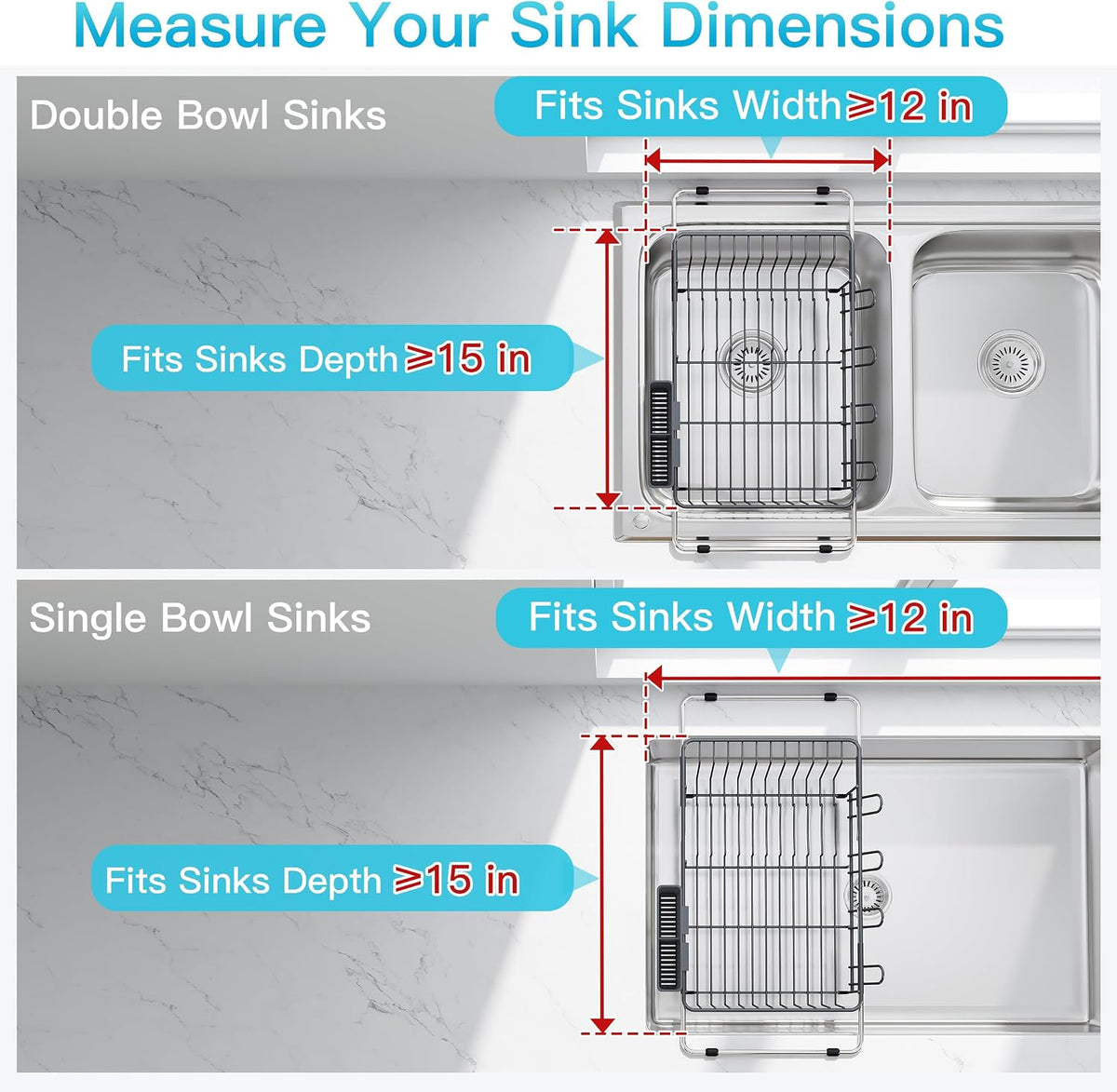 JASIWAY Dish Drying Rack in Sink, Dish Drainer with Cup and Utensil Holder